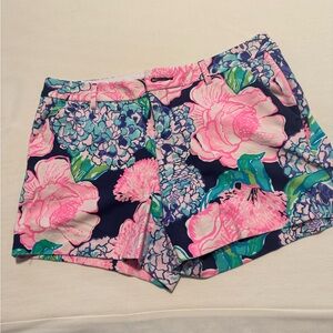 Lilly Pulitzer Pink and Blue Bermuda Shorts Tropical Floral Pattern